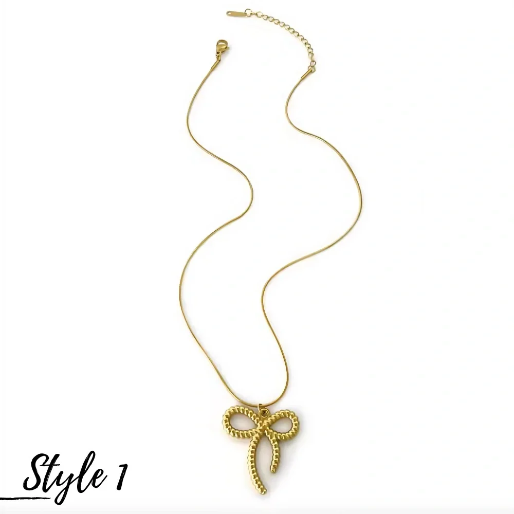 Stainless steel Bow Pendant Gold Tone Necklace